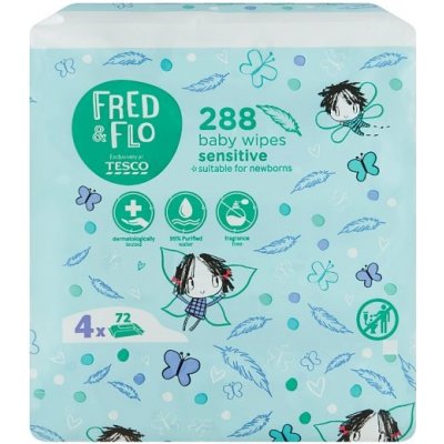 Tesco Fred & Flo dětské vlhčené ubrousky pro citlivou pokožku neparfémované 4 x 72 ks – Hledejceny.cz