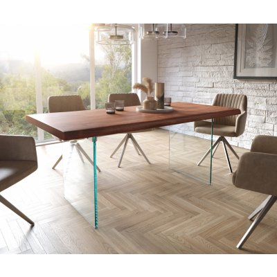 DELIFE Jídelní stůl Edge 180 x 90 cm XL akácie hnědá skleněná podnož – Zboží Mobilmania
