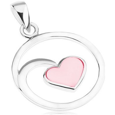 Šperky eshop Stříbrný 925 přívěsek obrys kruhu zrcadlový lesk srdíčko růžová perleť SP89.04 – Zboží Mobilmania