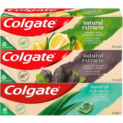 Colgate Natural Extracts Aloe Vera, Charcoal & Mint, Lemon & Aloe zubní pasta 3 x 75 ml – Zboží Mobilmania