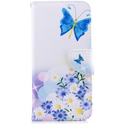 Pouzdro JustKing flipové modré motýl Huawei Nova 3i - bílé