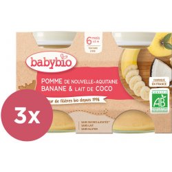 Babybio Jablko banán s kokosovým mlékem ovocný příkrm 3 x 2 x 130 g