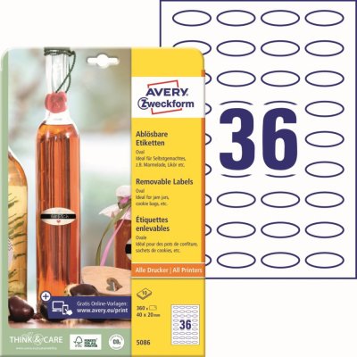 Avery Zweckform 5086 Oválné etikety 40x20mm 360 ks bílá – Zboží Dáma