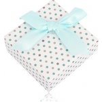 Šperky eshop Puntíkovaná dárková krabička na prsten nebo náušnice se světle modrou mašlí Y08.09 – Zboží Mobilmania