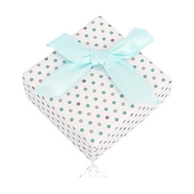 Šperky eshop Puntíkovaná dárková krabička na prsten nebo náušnice se světle modrou mašlí Y08.09 – Zboží Mobilmania