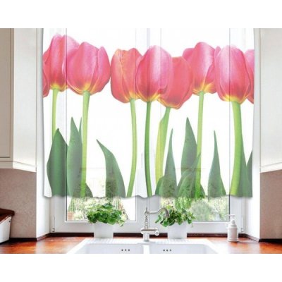 DIMEX | Hotové záclony - kusová fotozáclona Tulipány VO-140-011 | červená, zelená, bílá | 140 x 120 cm – Zbozi.Blesk.cz