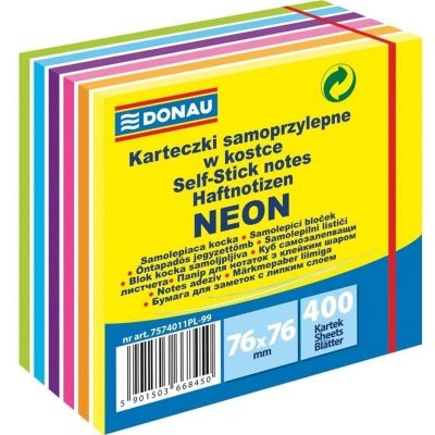 Samolepicí bloček, 76x76 mm, 400 lístků, DONAU, neonové a pastelové barvy – Zboží Mobilmania