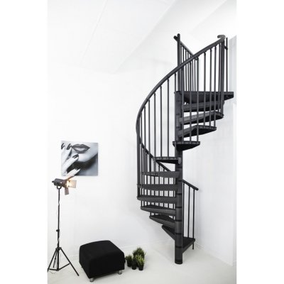 Minka Rondo Color - točité schody, průměr 160 cm, barva antracit, modulové celokovové schody do interiéru – Sleviste.cz