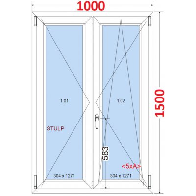 SMART Dvoukřídlé plastové okno 100x150, bez středového sloupku