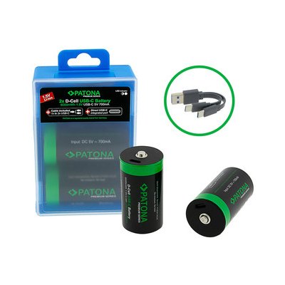 PATONA nabíjecí baterie LR20 mono D Li-lon 4000mAh 1,5V s USB-C nabíjením, 2ks v balení – Zboží Živě