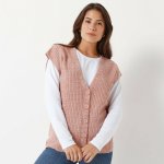 Vesta na knoflíky růžové dřevo melír – Sleviste.cz