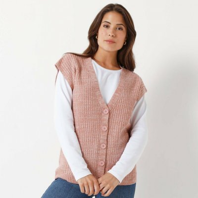 Vesta na knoflíky růžové dřevo melír – Sleviste.cz