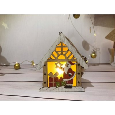 MagicHome Dekorace Vánoce Santa v domku LED závěsný 9x3x10,4 cm – Zbozi.Blesk.cz