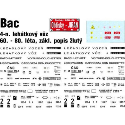 Obtisky Jiran obtisk na 4-osý lehátkový vůz Bac 60. 80. léta t0229 – Zboží Dáma