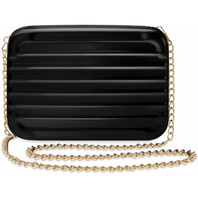 elegantní jedinečná dámská lakovaná pevná kabelka kufřík listonoška na řetízku s 3d vytlačením černá