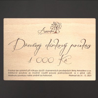 Dřevěný dárkový poukaz do kamenných obchodů firmy Amadea s.r.o. v hodnotě 1.000 Kč – Sleviste.cz