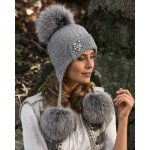 Krumlovanka Dámská čepice se třemi bambulemi šedá melanž W-0203/983M – Hledejceny.cz