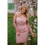 Kartes Moda šaty dámské KM56K-8 s krajkovými rukávy růžová – Zboží Mobilmania