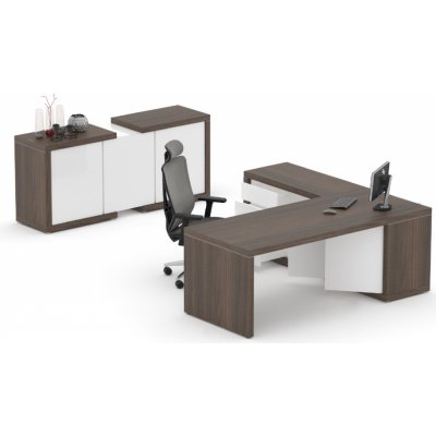 Nábytek Designový cz DLZ19 Manažerská sestava stolu s komodou a skříní SOLID Z19 jilm royal bílá – Zboží Dáma