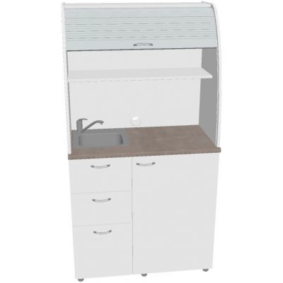 OFFICE PRO HOBIS kuchyň s dřezem, baterií a lednicí, levá - KU 3 3 L, bílá, šedá roleta – Zboží Dáma