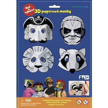 SMT Creatoys Maska škraboška 3D papírová 4ks pirát superhrdina lev mýval v sáčku 22x32 5x2cm