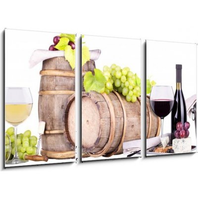Obraz 3D třídílný - 90 x 50 cm - champagne, red and white wine šampaňské, červené a bílé víno – Zbozi.Blesk.cz