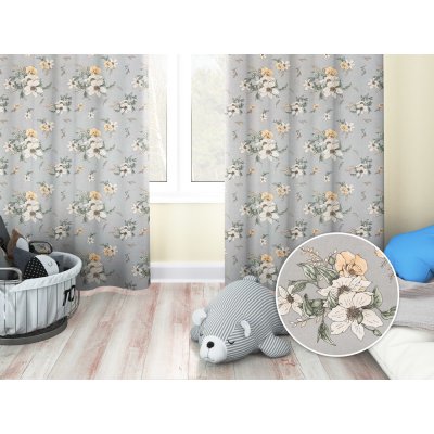 Biante Dětský bavlněný závěs Sandra SA-465 Oranžové květy na šedém 150x230 cm – Sleviste.cz