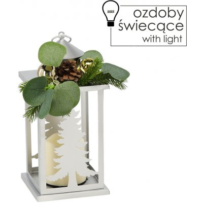 Pro-Tech shop Vánoční LED lucerna 12,5x12,5x30,5cm stříbrná s dekorací 69558 – Hledejceny.cz