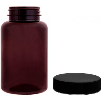Pilulka Plastová lahvička, lékovka hnědá s černým uzávěrem 250 ml