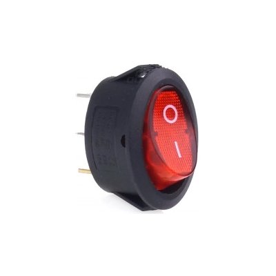 AMIO přepínač kolébkový kulatý s červeným podsvícením 12/230V - BU01