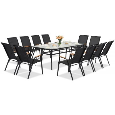 Garden Point Kovový zahradní nábytek Modena/Bitonto Wood pro 12 osob s velkým stolem černý – Zboží Dáma