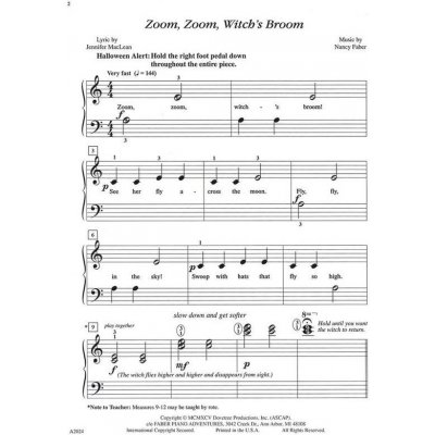 Nancy Faber: Zoom Zoom Witch's Broom noty na klavír