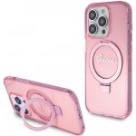 GUESS iPhone 15 Pro Max logo Magsafe / Glitter Script / stojánek na prsten / růžové – Zboží Mobilmania