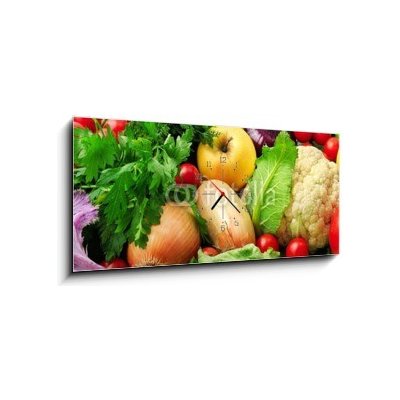 Obraz s hodinami 1D panorama - 120 x 50 cm - fresh fruits and vegetables čerstvé ovoce a zeleninu – Zboží Mobilmania