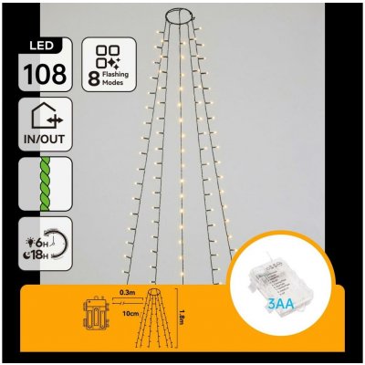 Aigostar B.V. Aigostar - LED Venkovní vánoční řetěz 108xLED/8 funkcí 3xAA 1,8m IP44 teplá bílá B103033X6 – Hledejceny.cz