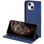 Pouzdro AppleKing flipové se vzorem karbonových vláken iPhone 14 - modré – Zboží Mobilmania