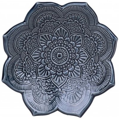 Pleva - Keramický svícen mandala bouřkově modrý – Zboží Dáma