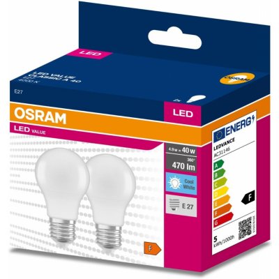 Osram 2PAK LED žárovka LED E27 A60 4,9W = 40W 470lm 4000K Neutrální bílá 200° VALUE OSRVALU7411 – Zboží Mobilmania