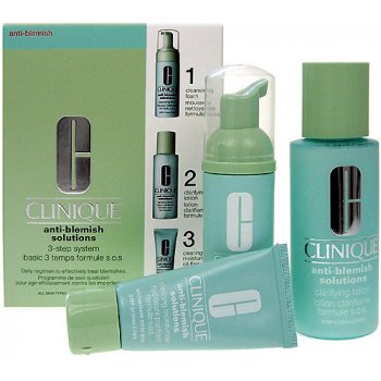 Clinique Anti-Blemish Solutions 3-Step System Formule S.O.S. čisticí pěna 50 ml + pleťová voda 100 ml + hydratační krém 30 ml dárková sada