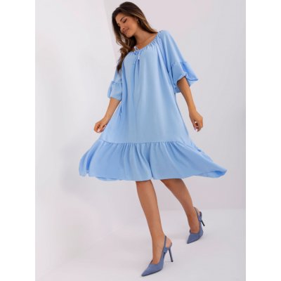 Italy Moda asymetrické midi šaty s volánem dhj-sk-6057.93-light blue modré Světle