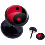 Šperky eshop fake plug do ucha z oceli červeno-černý symbol Jin a Jang AA41.05 – Zboží Dáma