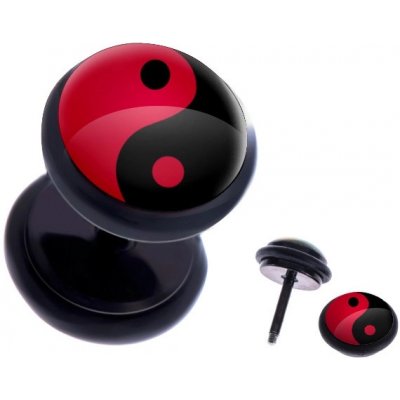 Šperky eshop fake plug do ucha z oceli červeno-černý symbol Jin a Jang AA41.05 – Zboží Dáma