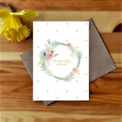 Svatební PŘÁNÍ S OBÁLKOU č. 6 (zlatě béžový puntík) – Zboží Dáma