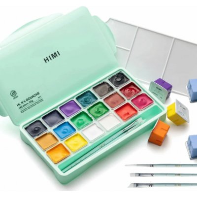 Himi kvašové barvy Jelly Cup Gouache Set 18 barev + 3 štětce Green Edition – Sleviste.cz