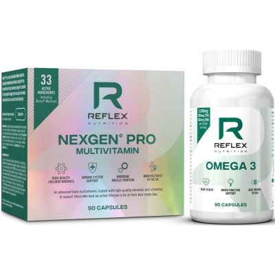 Reflex Nutrition Nexgen PRO + Omega 3 Reflex Nutrition Nexgen PRO podpora imunity 90 kapslí + GRATIS Reflex Nutrition Omega 3 podpora správného fungování organismu 90 kapslí