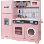 Derrson dřevěná kuchyňka XXL interaktivní růžová s pračkou a ledničkou – Zboží Mobilmania