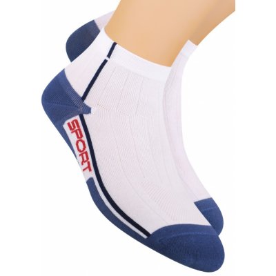 Steven Chlapecké kotníkové ponožky sportovní s nápisem Sport 054/14 bílá modrá