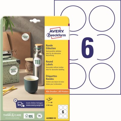 Avery Zweckform 6229REV-10 Kulaté etikety 80mm 60 ks bílá – Zboží Dáma