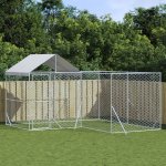 vidaXL Venkovní psí kotec se střechou stříbrný 400 x 400 x 250 cm pozinkovaná ocel 9799.3190470 – Sleviste.cz