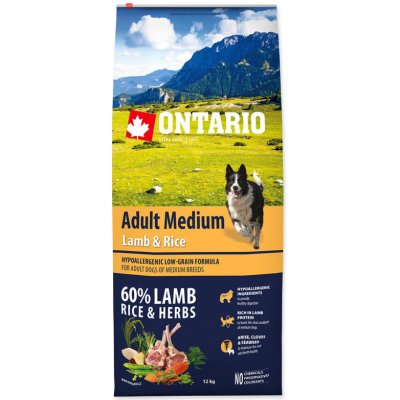 ONTARIO Adult Medium Lamb & Rice 12kg